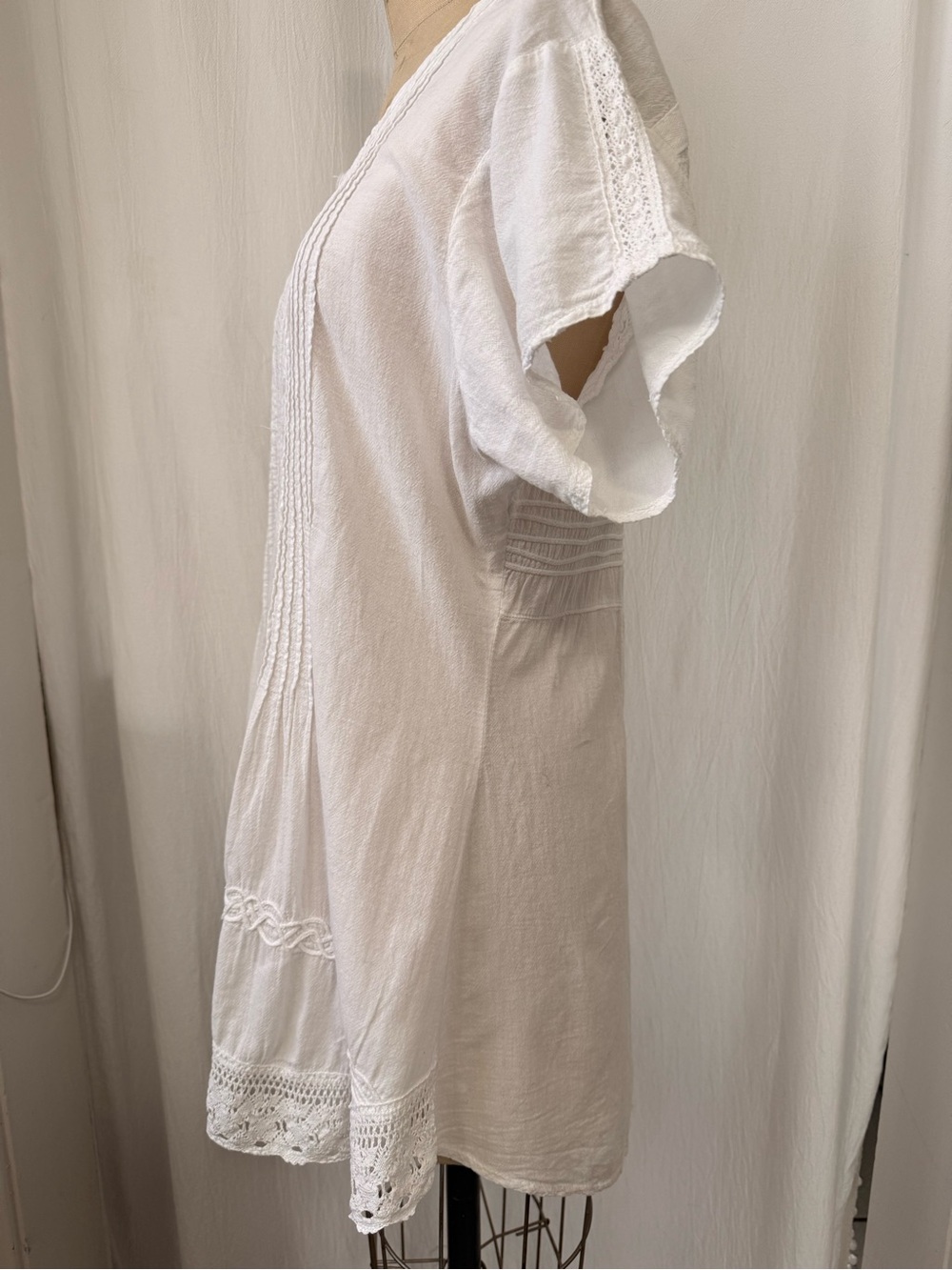 Caamano,  White Cotton Lace Pintuck Button Front Tunic Top sz XL - Picture 4 of 11